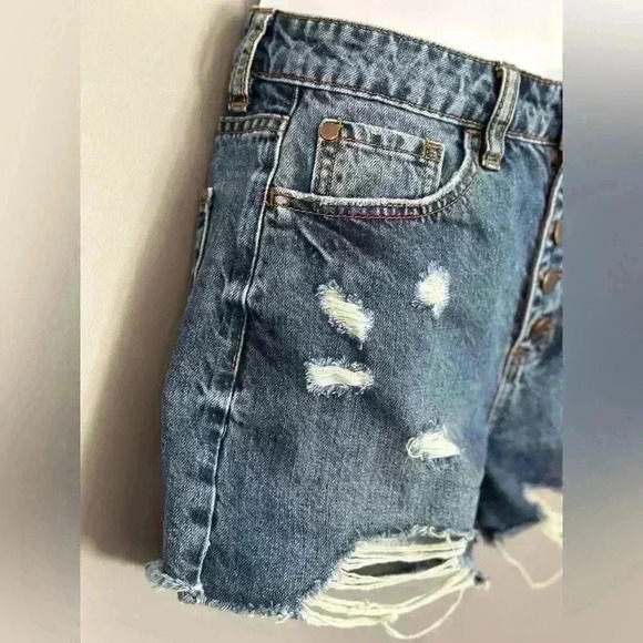 Nature Denim Distressed Button Fly Denim Short (533) - Picture 4 of 10